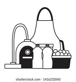 apron vacuum bottles spring cleaning tools vector illustration