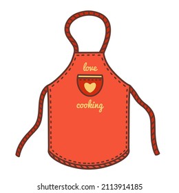 Apron vector icon. Hand-drawn color illustration isolated on white backdrop. Chef's uniform, cloth bib with pocket, strings. Kitchen concept for decoration, menu design, cafe, restaurant, web