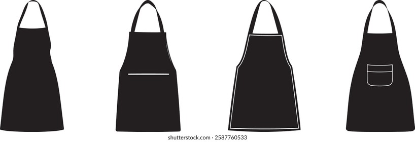 Apron Vector Set, Black and White Silhouette, Isolated on White