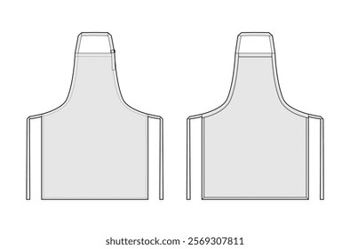 Aprons Classic Bib short technical fashion illustration. Chef uniform for cooking Flat sketch outline apparel template front, back view. Women men unisex CAD mockup isolated on white background