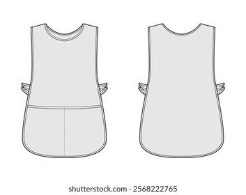 Aprons Cobbler Slipover Smock technical fashion illustration. Tabard uniform for cooking Flat sketch outline apparel template front back view. Women, men unisex CAD mockup isolated on white background