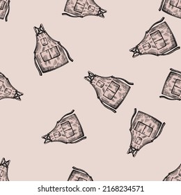 Apronen gravierten nahtloses Muster. Vintage Hintergrund für Küche in handgezeichnet. Vektorwiederholte Textur für Druck, Stoff, Umhüllung, Tapete, Gewebe.