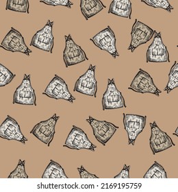 Patrón sin costuras grabado en los áprones. Fondo vintage para la cocina a mano. Textura repetida vectorial para impresión, tela, envoltura, papel pintado, tejido.