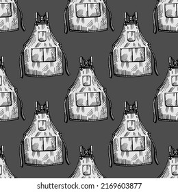 Patrón sin costuras grabado en los áprones. Fondo vintage para la cocina a mano. Textura repetida vectorial para impresión, tela, envoltura, papel pintado, tejido.