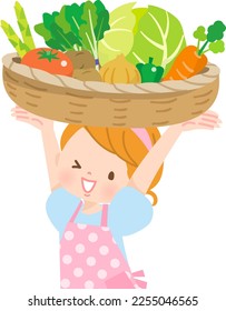 Apronsta girl carrying vegetables in a basket