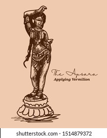 The apsara appling vermilion vector sketch. woman statue