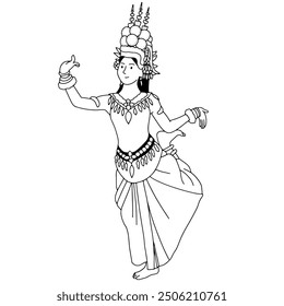 Apsara dance, Cambodia dance handdrawn illustration