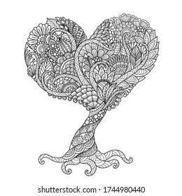 Apstract heart shape tree for printing ,engraving, coloring book page and so on. Vector illustration