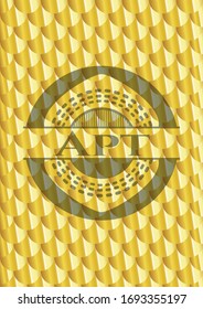 Apt gold shiny emblem. Scales pattern. Vector Illustration. Detailed.