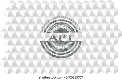 Apt grey emblem. Retro with geometric cube white background