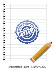 Aptitude pen emblem. Blue ink. Vector Illustration. Detailed.