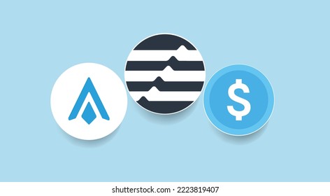 Aptos, USDA, Argo USD, Cryptowährung Coins Banner. 