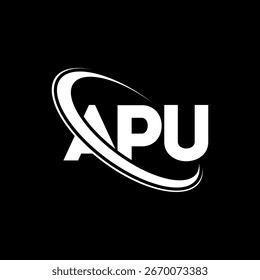 APU logo. APU letter logo design. Initials APU logo linked with circle and uppercase monogram logo. APU typography for technology, business and real estate brand.