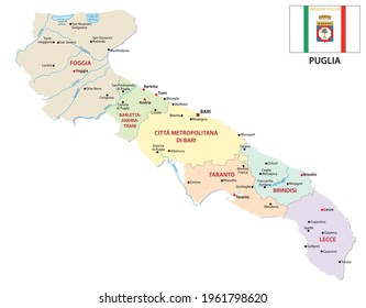 apulia administrative and political vector map with flag