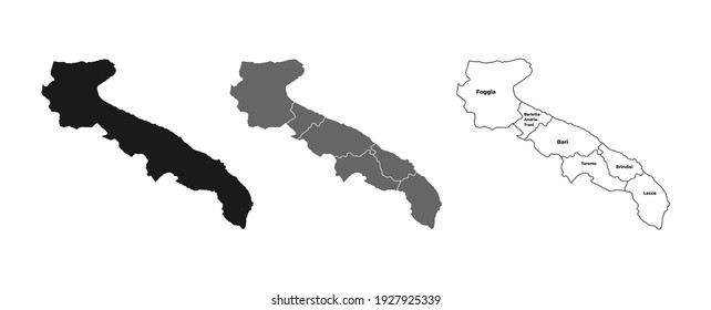 Apulia Italy Blank Map Vector Black Silhouette and Outline Isolated on White