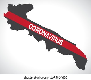 Apulia ITALY region map with Coronavirus warning illustration