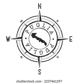 Apulia, Italy Stamp Map Compass Adventure. Illustration Travel Country Symbol. Seal Expedition Wind Rose Icon.