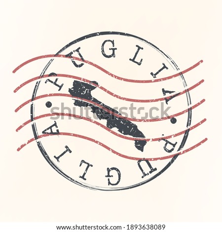 Apulia, Italy Stamp Postal. Map Silhouette Seal. Passport Round Design. Vector Icon. Design Retro Travel.