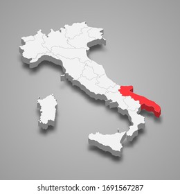 Apulia region location within Italy 3d map