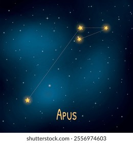 Apus constellation in night sky with glowing stars and cosmic background.