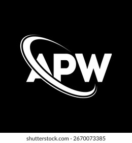 Logotipo de APW. Diseño del logotipo de la letra de APW. Logotipo de APW inicial vinculado con el círculo y el logotipo del monograma en mayúsculas. Tipografía APW para tecnología, negocio y marca inmobiliaria.