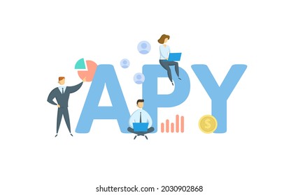 APY, Annual Percentage Yield. Concept with keyword, people and icons. Flat vector illustration. Isolated on white.
