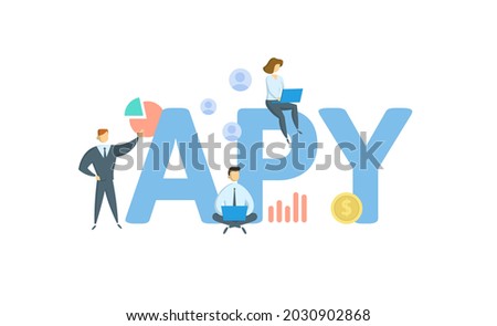 APY, Annual Percentage Yield. Concept with keyword, people and icons. Flat vector illustration. Isolated on white.