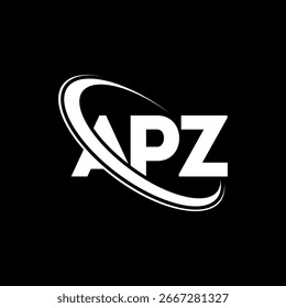 Logotipo de APZ. Diseño del logotipo de la letra APZ. Logotipo de APZ inicial vinculado con el círculo y el logotipo del monograma en mayúsculas. Tipografía APZ para tecnología, negocio y marca inmobiliaria.