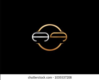 AQ circle Shape Letter logo Design in silver gold color
