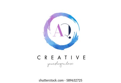 AQ Circular Letter Brush Logo. Pink Brush with Splash Concept Design.