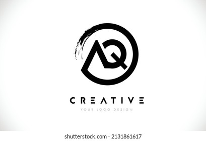 AQ Circular Letter Logo with Circle Brush Design and White Background.
