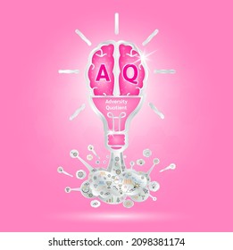 AQ Emotional intelligence. Heart and brain on balanced scale symbol. Adversity Quotient of a child. Design logo products in the form of the brain, light bulb pink on a pink background. Vector EPS10.