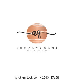 AQ Initial handwriting logo vector. Hand lettering With Sunrise for designs.