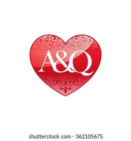 A&Q initial letter couple logo with ornament heart shape.