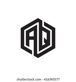 AQ initial letters loop linked hexagon monogram logo