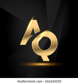 AQ initial letters Swoosh shiny elegant logo golden chrome black background - stock vector