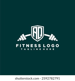 AQ initial monogram for fitnes or gym logo with creative shield and barbell design