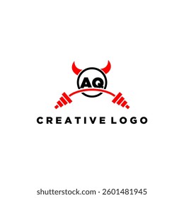 AQ initial monogram for fitnes or gym logo with devil style design