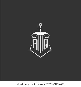 AQ initial monogram law firm with sword and pillar logo design