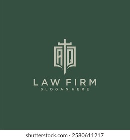 AQ initial monogram for law firm with sword and shield logo image