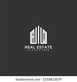 logotipo de monograma inicial de AQ para propiedades inmobiliarias con formas domésticas diseño creativo