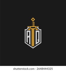 Monograma inicial AQ para imagem em estilo escudo e espada