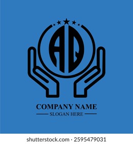 AQ initials held within hands, symbolizing trust and protection. The circle represents unity, while stars highlight excellence and ambition.