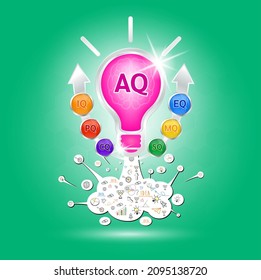 AQ, IQ Emotional intelligence. Heart and brain on balanced scale symbol. Intelligence Quotient and Adversity Quotient of a child. Design logo products in the form of the light bulb. Vector EPS10.