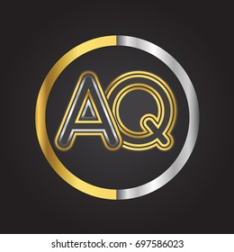 AQ Letter logo in a circle. gold and silver colored. Vector design template elements for your business or company identity.