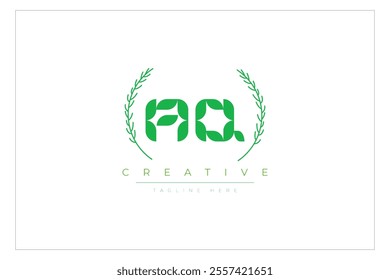 AQ letters eco logo with leaf. Fresh nature and healthy leaf logo design.