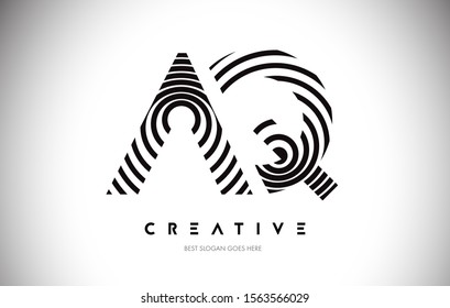 AQ Lines Warp Logo Design.Vector Letter Icon Made with Circular Lines.