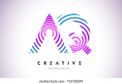 AQ Lines Warp Logo Design.Vector Letter Icon Made with Purple Circular Lines.
