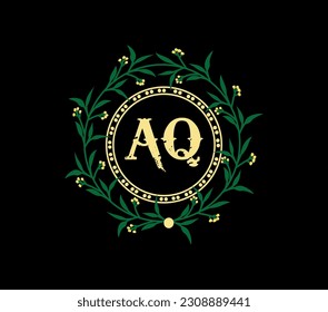 AQ Logo design with unique and simple design., laurel wreath with ribbon.