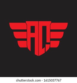 AQ Logo monogram with emblem and wings element design template on red colors